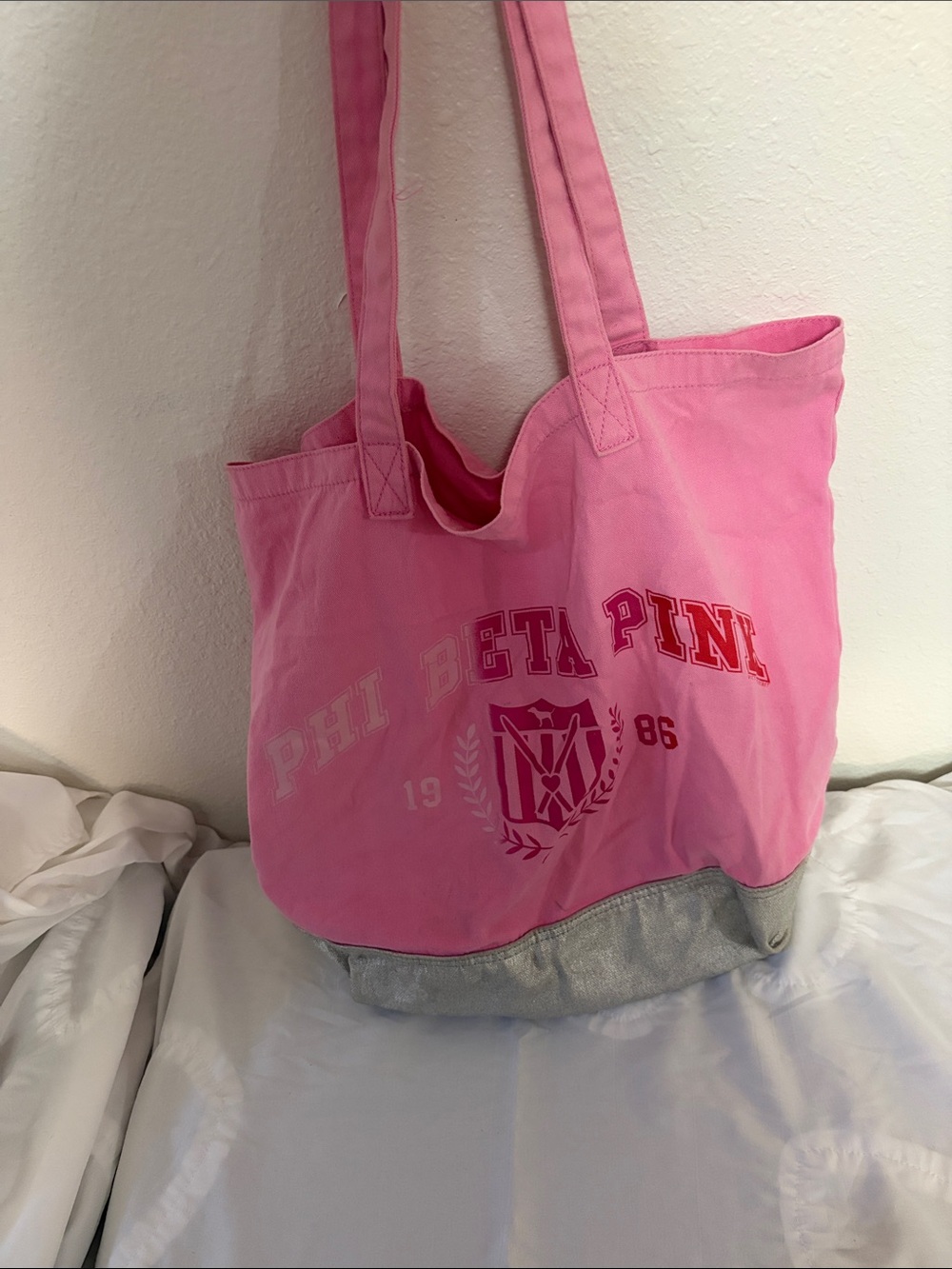 PINK Victoria's Secret Pink Phi Beta Canvas Tote with Silver Trim